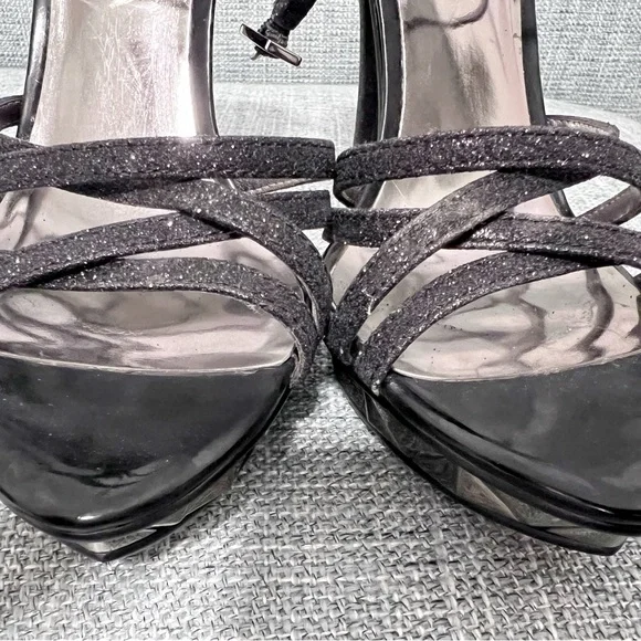 Guess Black Glitter Metallic Ankle Wrap Heels/Stilettos GW Sasha Size 6 - Picture 3 of 6